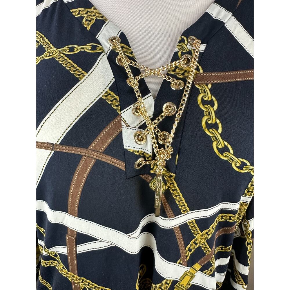 Michael Kors Chain Belt Print Mini Dress or Tunic Top Large Black Gold *No Belt - Picture 6 of 16